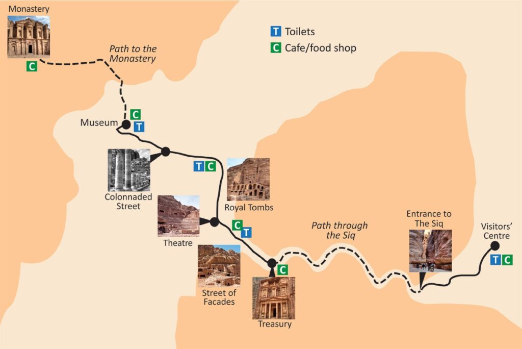 Petra - Detailed Walkthrough from Petra Visitor Center to the Monastery 1 MAP OF PETRA
